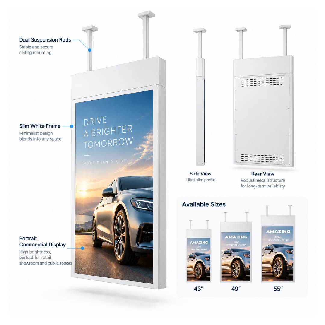 43-Inch Double-Sided Ceiling-Hanging Digital Signage Key Features and Commercial Display Benefits