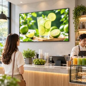 Ultra-Slim Bezel Digital Signage – Café Wall-Mount Installation