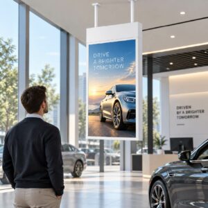 Ceiling Double Side Digital Signage – Showroom Installation