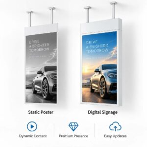 Ceiling Double Side Digital Signage – Static Poster vs Digital Display
